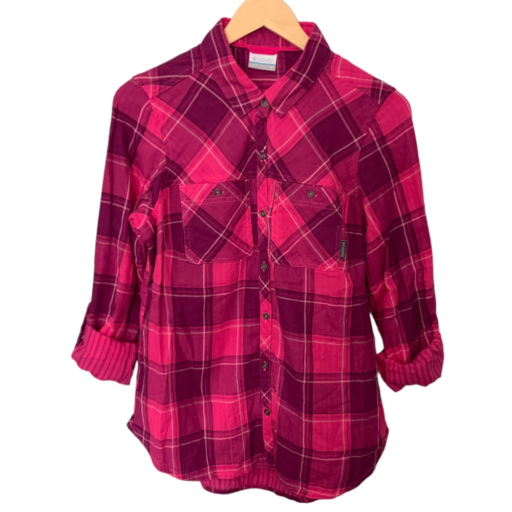 COLUMBIA Grand Trail Long Sleeve Shirt Pink & Purple Plaid Women’s M Flannel